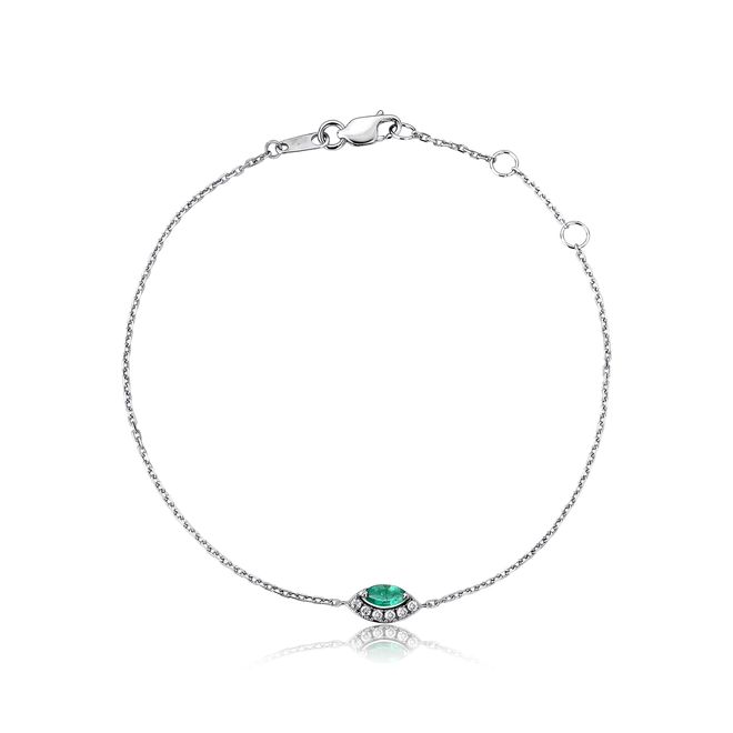 Pulseira navete de Esmeralda ouro branco 18k com Diamantes 1