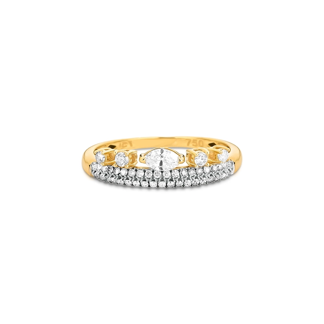 Anel aparador ouro 18k pavê com navete de Diamantes 3