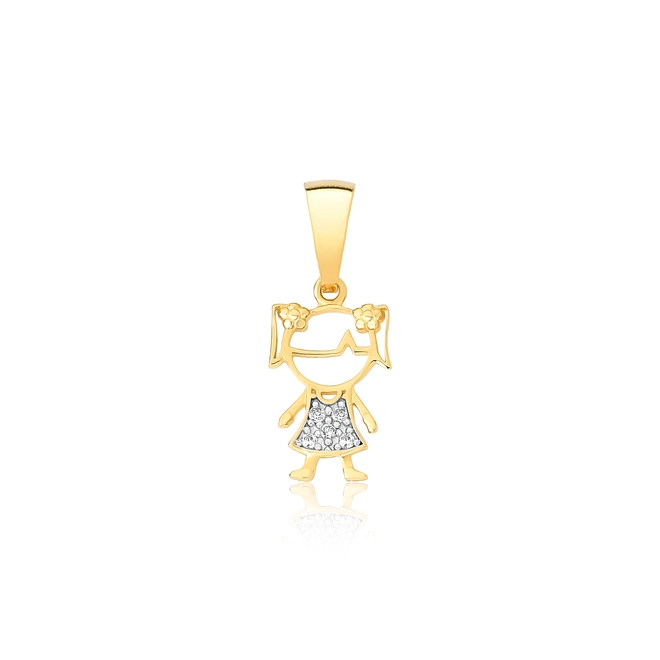 Pingente Essentials filhos ouro 18k menina com Diamantes rodinados 1