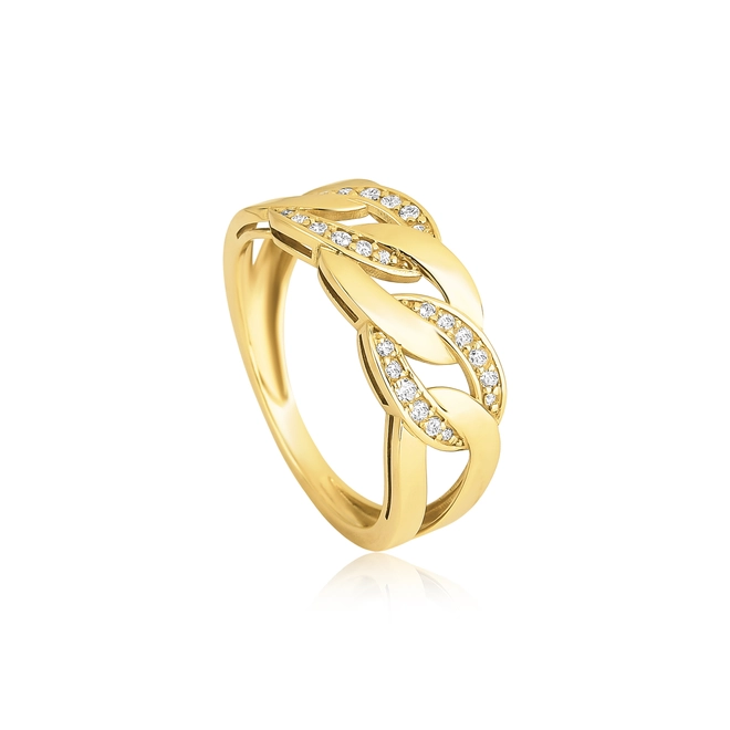 Anel Groumet ouro 18k elos com 14pts de Diamantes 1