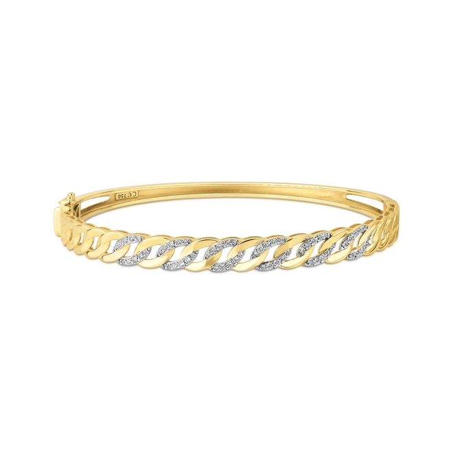 Pulseira Groumet bracelete ouro 18k elos vazados com 28pts de Diamantes 1