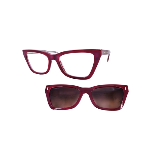 Óculos de Grau Calvin Klein CK25531MAG-SET 605 53 Acetato Vermelho com Clip-On na cor Marrom
