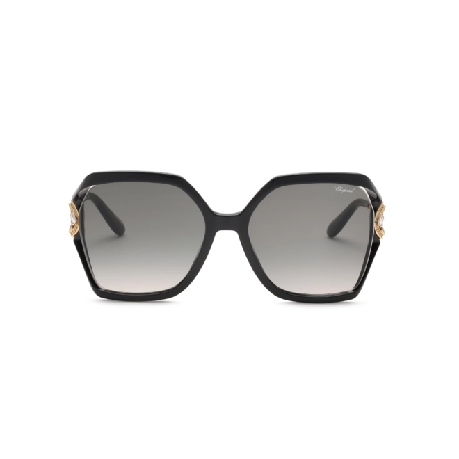 Óculos de Sol Chopard High Jewelry SCH407S 580Z42 Acetato Preto com lentes na cor Cinza Degradê 2