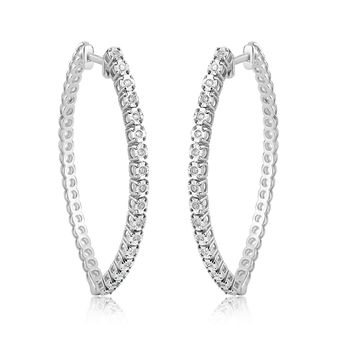 Brinco argola click oval ouro branco 18k com Diamantes 1