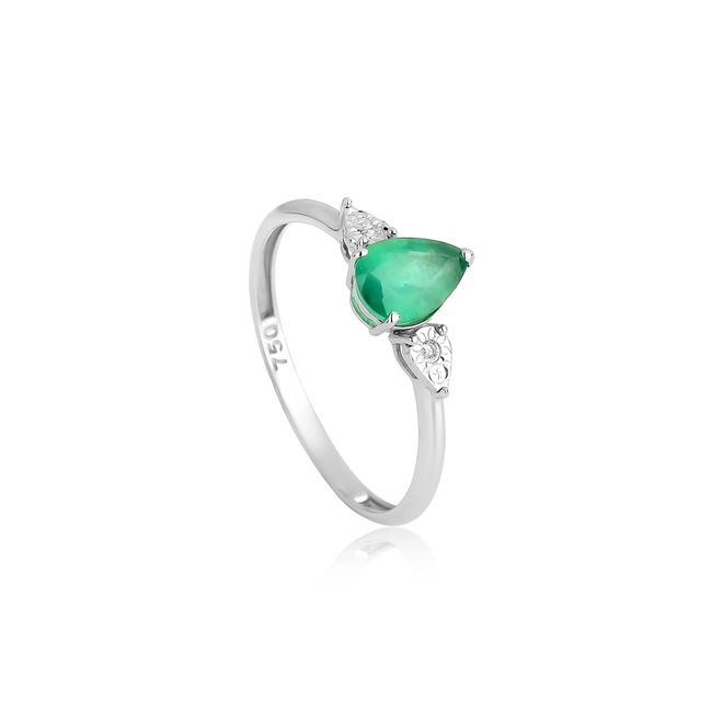 Anel gota de Esmeralda ouro branco 18k com 1pt de Diamante 1