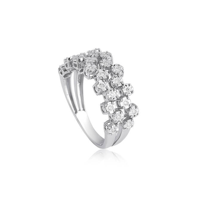 Anel de Diamantes ouro branco 18k cravação Illusion 1