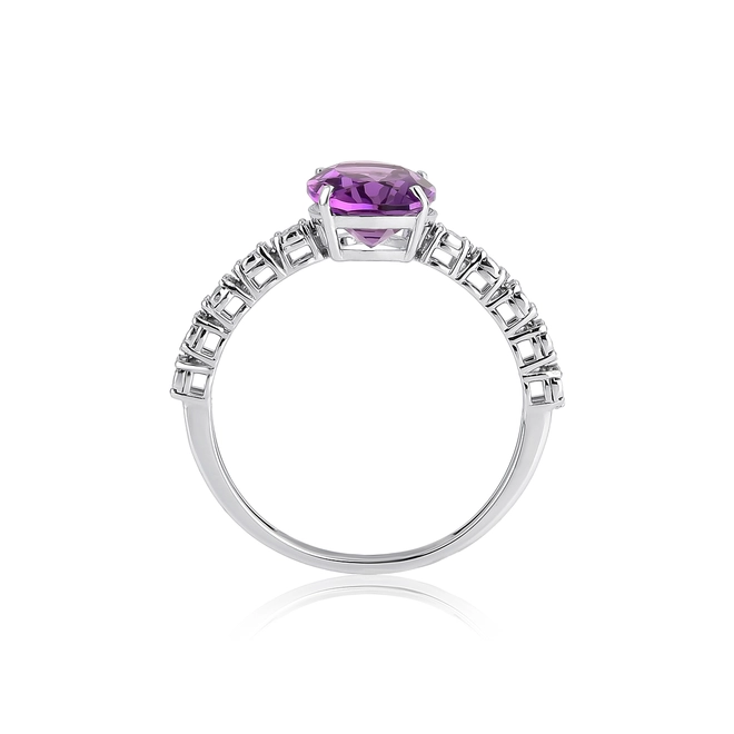 Anel gema oval Ametista ouro branco 18k com 5pts de Diamantes 2