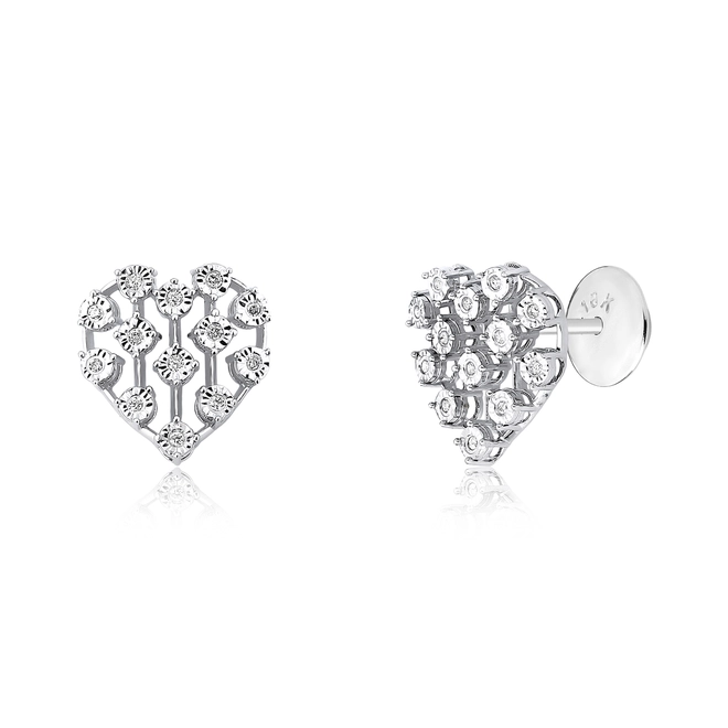 Brinco Stud coração ouro branco 18k com Diamantes 1