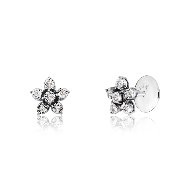 Brinco Stud flor ouro branco 18k com Diamantes 1