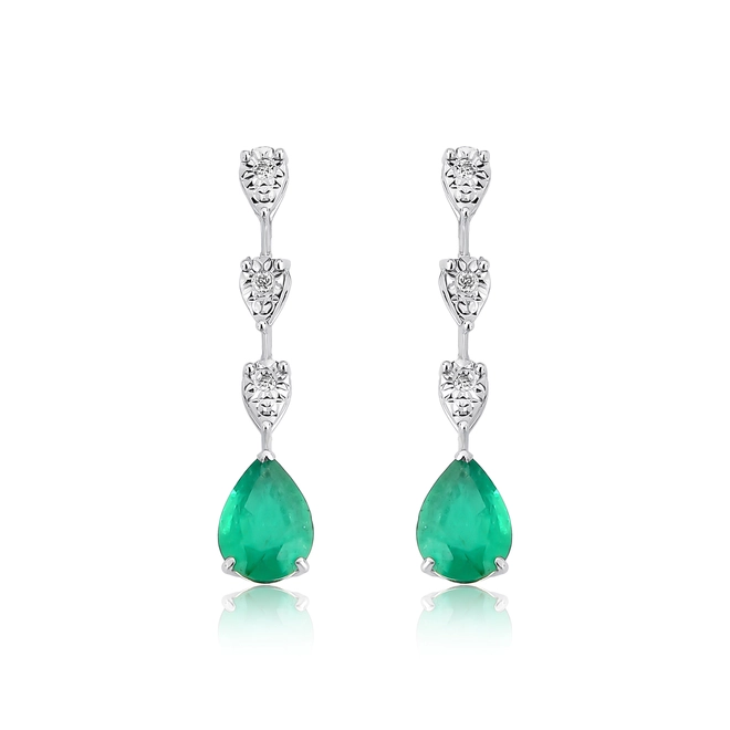 Brinco pingente gota de Esmeralda ouro branco com gotas de Diamantes 1