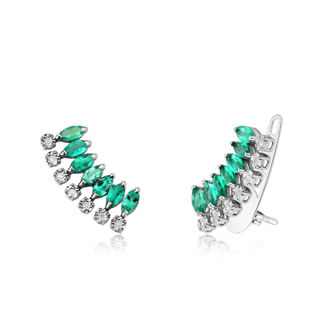 Brinco Ear cuff de Esmeralda ouro branco 18k com 8pts de Diamantes 1