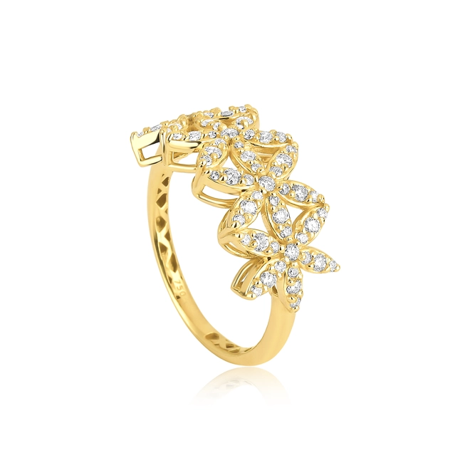Anel flores ouro 18k com 58,5pts de Diamantes 1
