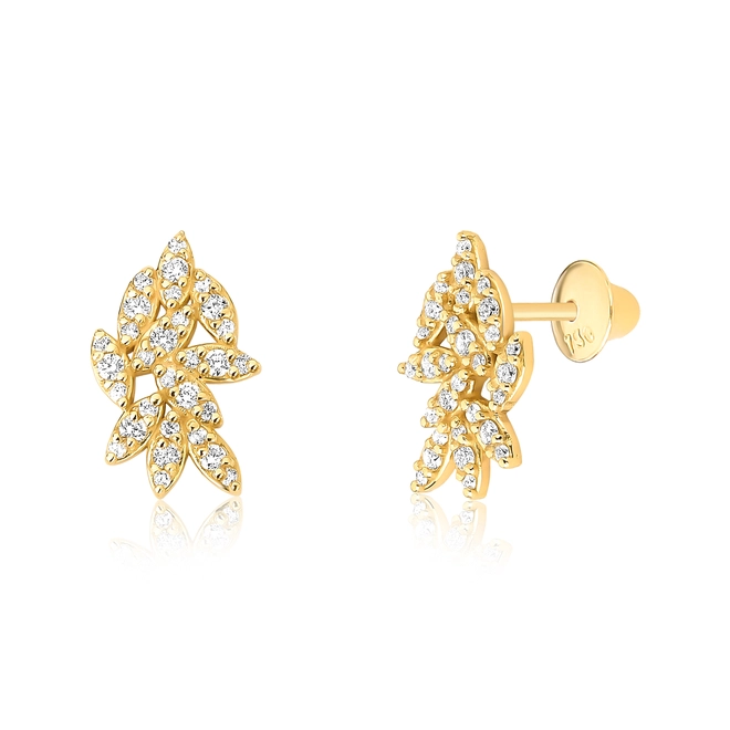 Brinco Stud ramo ouro 18k navetes com Diamantes 1