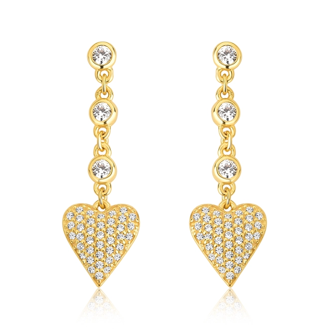 Brinco For Love pingente 3 gemas prata 925 dourada com coração pavê de Zircônias 1