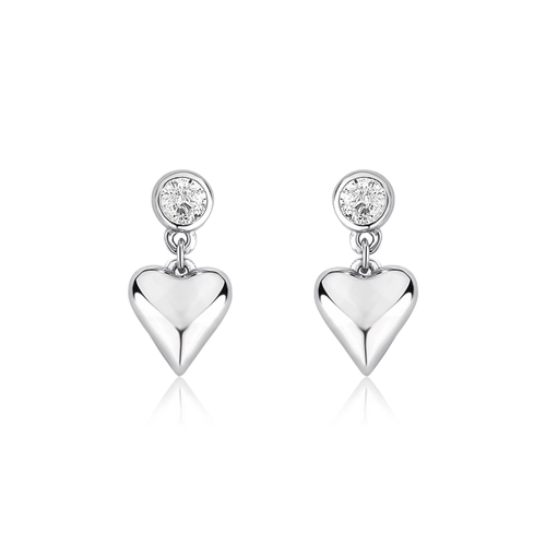 Brinco For Love pingente coração prata 925 rodinada com Zircônia
