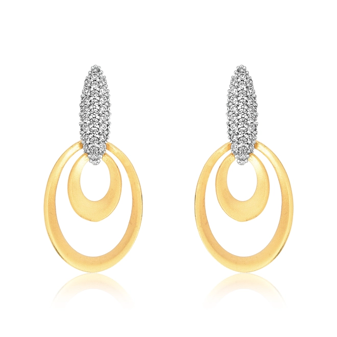 Brinco geométrico oval ouro 18k fosco com Zircônias 1