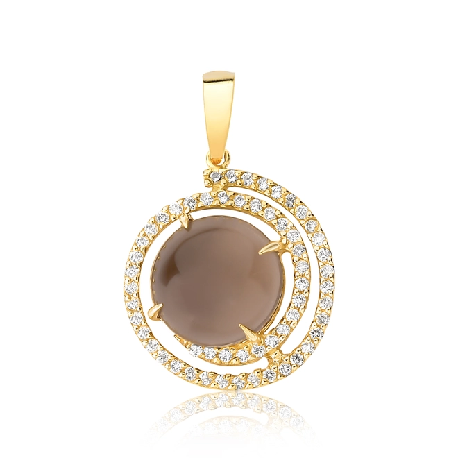 Pingente geométrico ouro 18k gema Quartzo Fumê com Diamantes 1