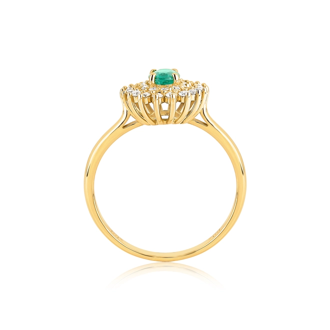 Anel oval de Esmeralda ouro 18k contorno duplo com 38pts de Diamantes 2