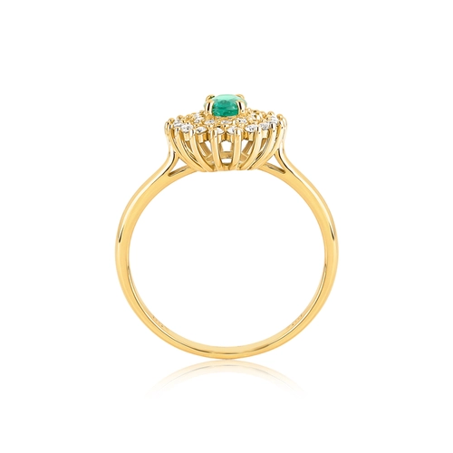Anel oval de Esmeralda ouro 18k contorno duplo com 38pts de Diamantes