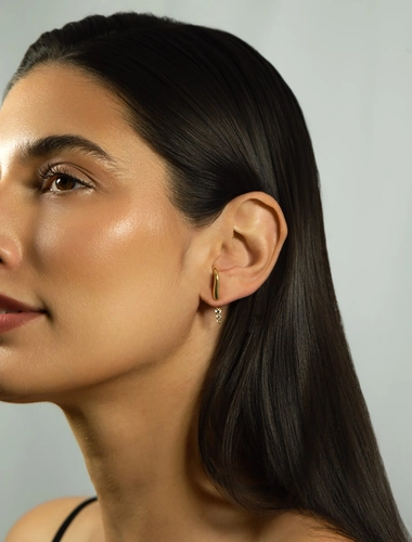 Brinco For me Organic Ear Jack prata 925 dourada com Topázios brancos