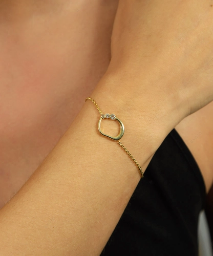 Pulseira For me Organic de elos prata 925 dourada pingente orgânico com gemas de Topázios