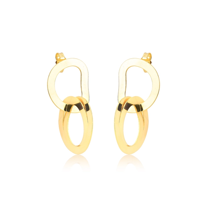 Brinco Slim geométrico ouro 18k módulos entrelaçados polidos 1
