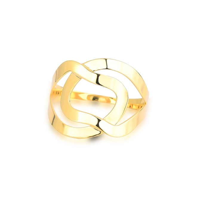 Anel Slim geométrico ouro 18k aros entrelaçados corte a laser 4