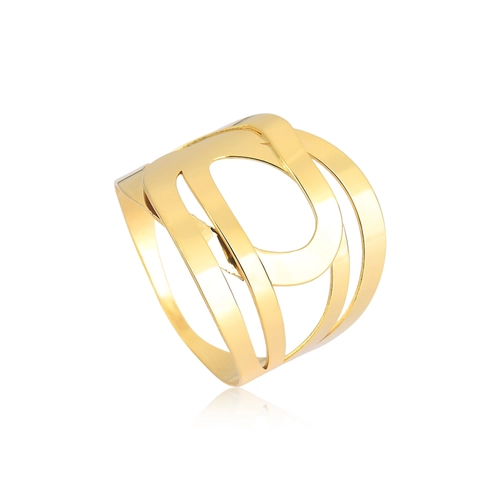 Anel Slim geométrico ouro 18k aros entrelaçados corte a laser