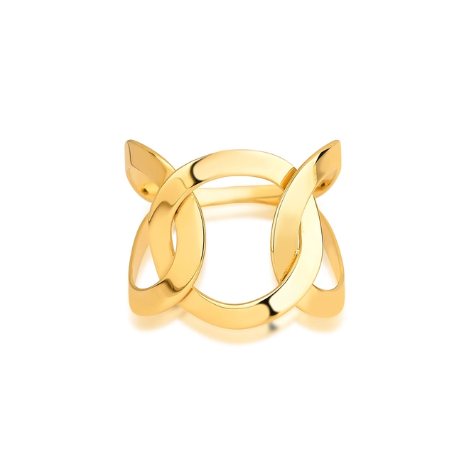 Anel Slim geométrico ouro 18k aros entrelaçados corte a laser 3