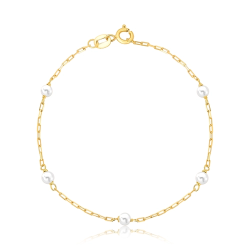 Pulseira Essentials infantil ouro 18k com 5 bolinhas de Pérolas 15CM