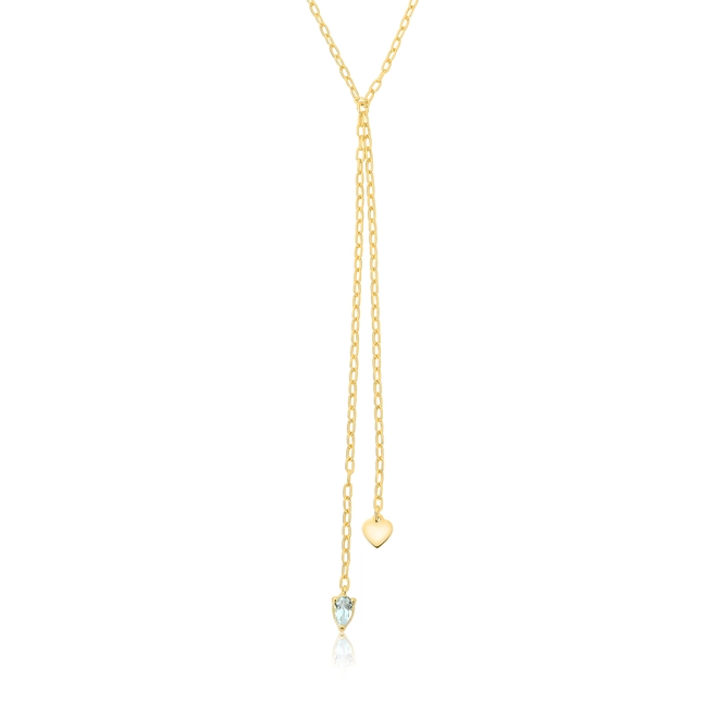 Gargantilha For Love gravatinha prata 925 dourada com coração e gota de Topázio Sky 1