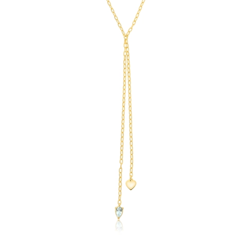 Gargantilha For Love gravatinha prata 925 dourada com coração e gota de Topázio Sky