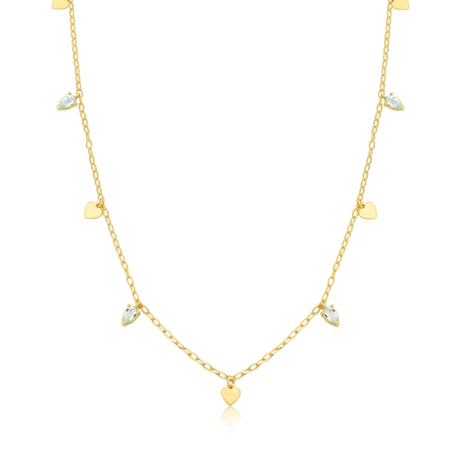 Gargantilha For Love Choker prata 925 dourada com corações e gotas de Topázio Sky 1