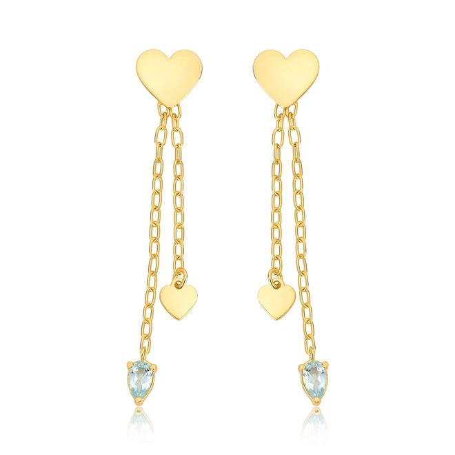 Brinco For Love pingente prata 925 dourada corações e gota de Topázio Sky 1