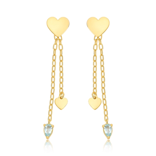 Brinco For Love pingente prata 925 dourada corações e gota de Topázio Sky
