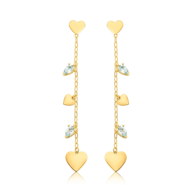 Brinco For Love pingente prata 925 dourada corações e gotas de Topázio Sky 1