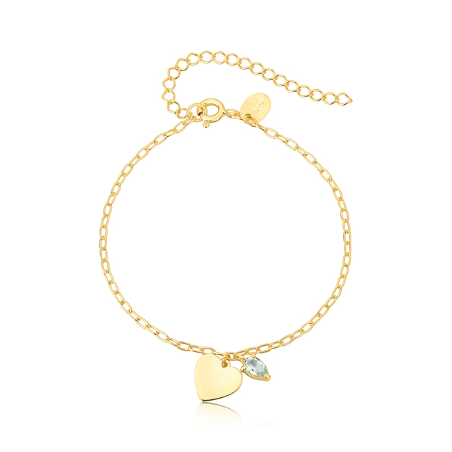 Pulseira For Love prata 925 dourada com pingentes coração e gota de Topázio Sky 1