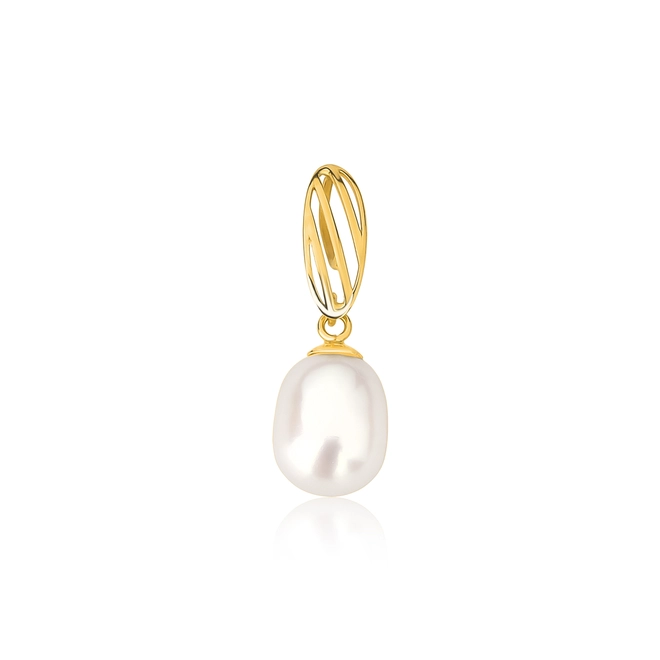 Pingente oval vazado ouro 18k com gota de Pérola 1