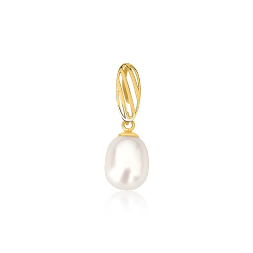 Pingente oval vazado ouro 18k com gota de Pérola