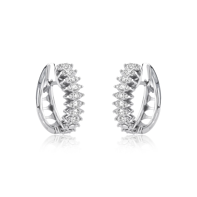 Brinco Facettes argola click ouro branco 18k navetes com 40pts de Diamantes 1