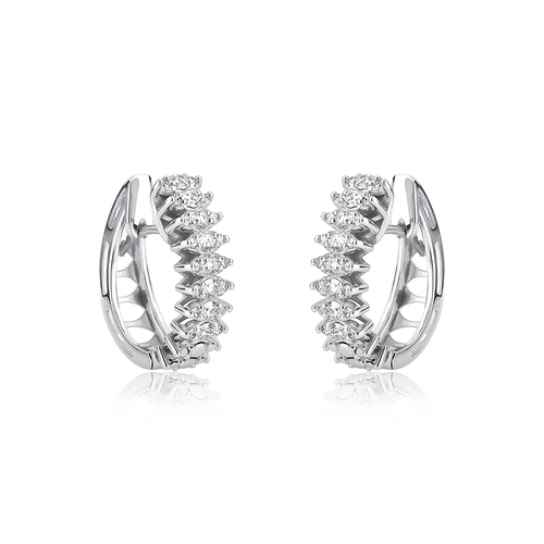 Brinco Facettes argola click ouro branco 18k navetes com 40pts de Diamantes