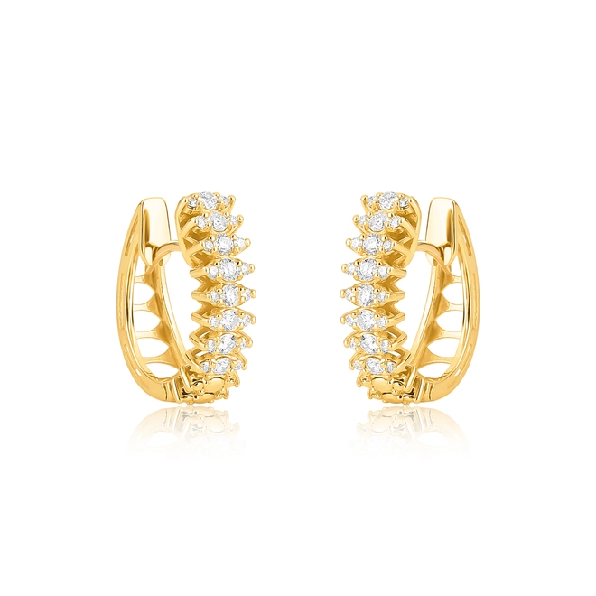 Brinco Facettes argola click ouro 18k navetes com 40pts de Diamantes 1
