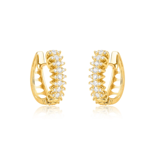Brinco Facettes argola click ouro 18k navetes com 40pts de Diamantes