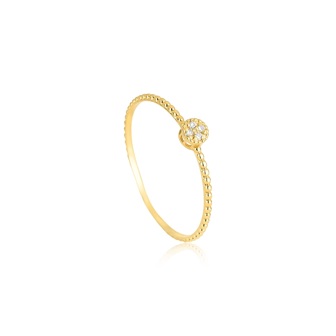 Anel redondo com Diamantes ouro 18k aro bolinhas polidas 1