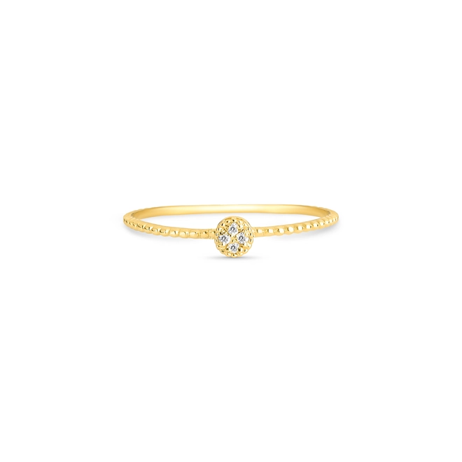 Anel redondo com Diamantes ouro 18k aro bolinhas polidas 3