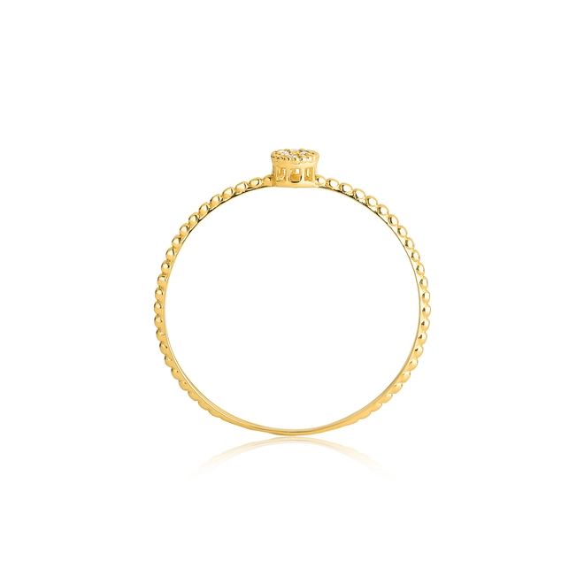 Anel redondo com Diamantes ouro 18k aro bolinhas polidas 2
