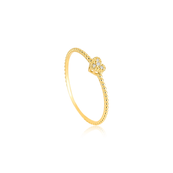 Anel Coração com Diamantes ouro 18k aro bolinhas polidas 1