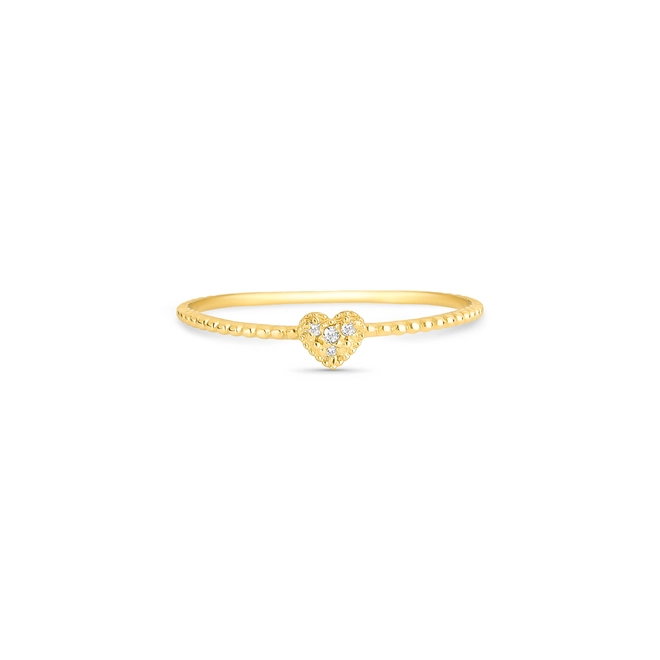 Anel Coração com Diamantes ouro 18k aro bolinhas polidas 3