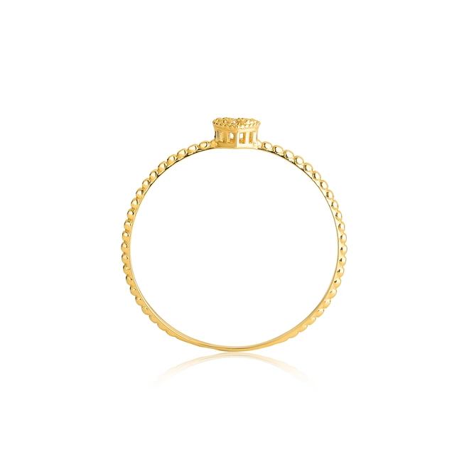 Anel Coração com Diamantes ouro 18k aro bolinhas polidas 2