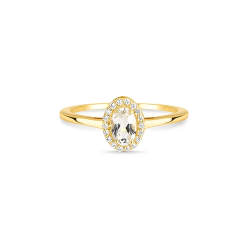 Anel oval de Topázio branco ouro 18k contorno de Diamantes
